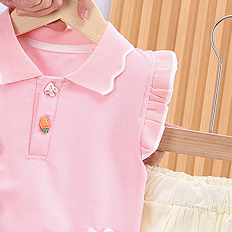 Girls Polo Collar Top With Skirt