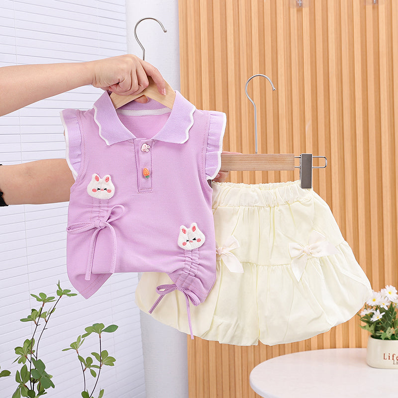 Girls Polo Collar Top With Skirt