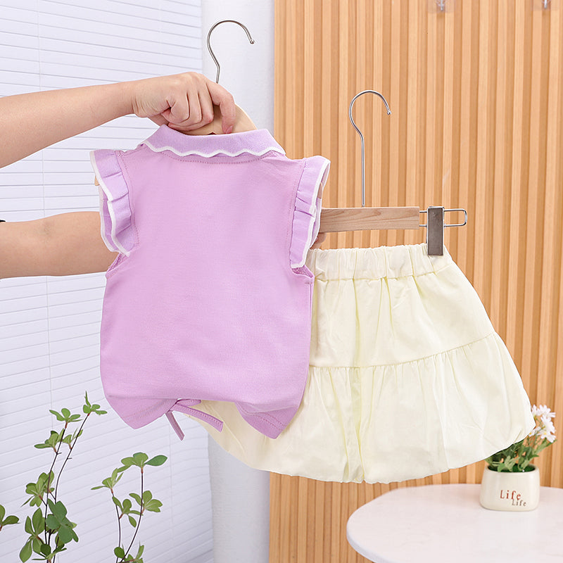 Girls Polo Collar Top With Skirt