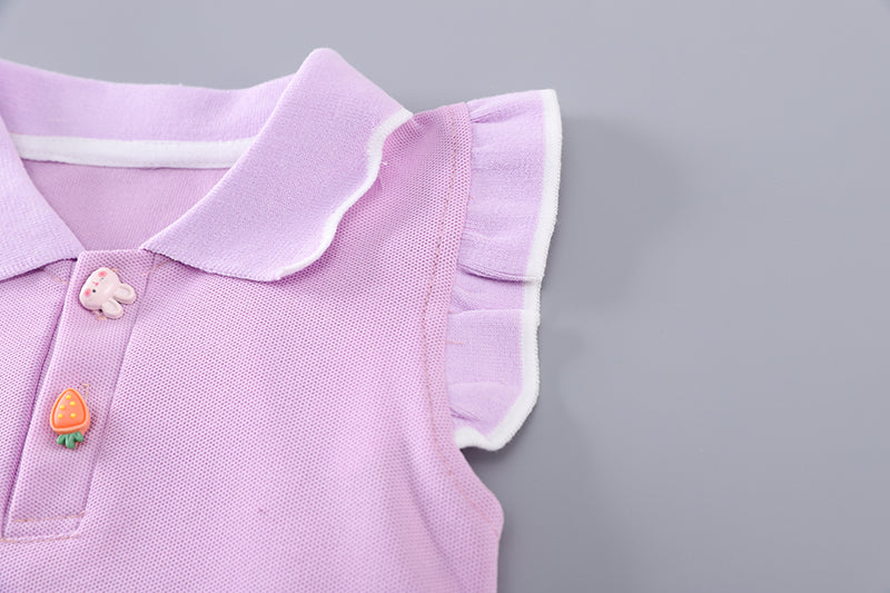 Girls Polo Collar Top With Skirt