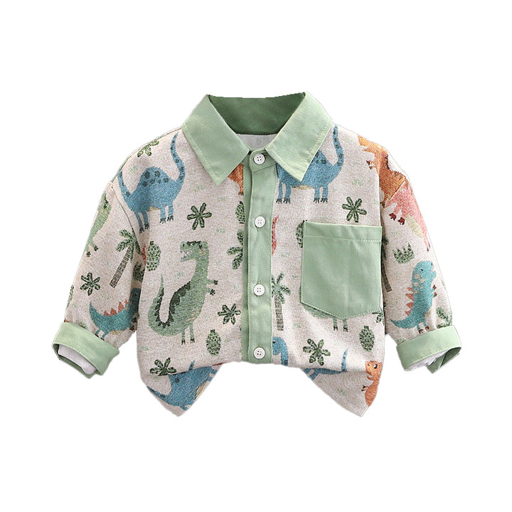 Boys Spread Collar Conversational Printed Cotton Casual Shirt