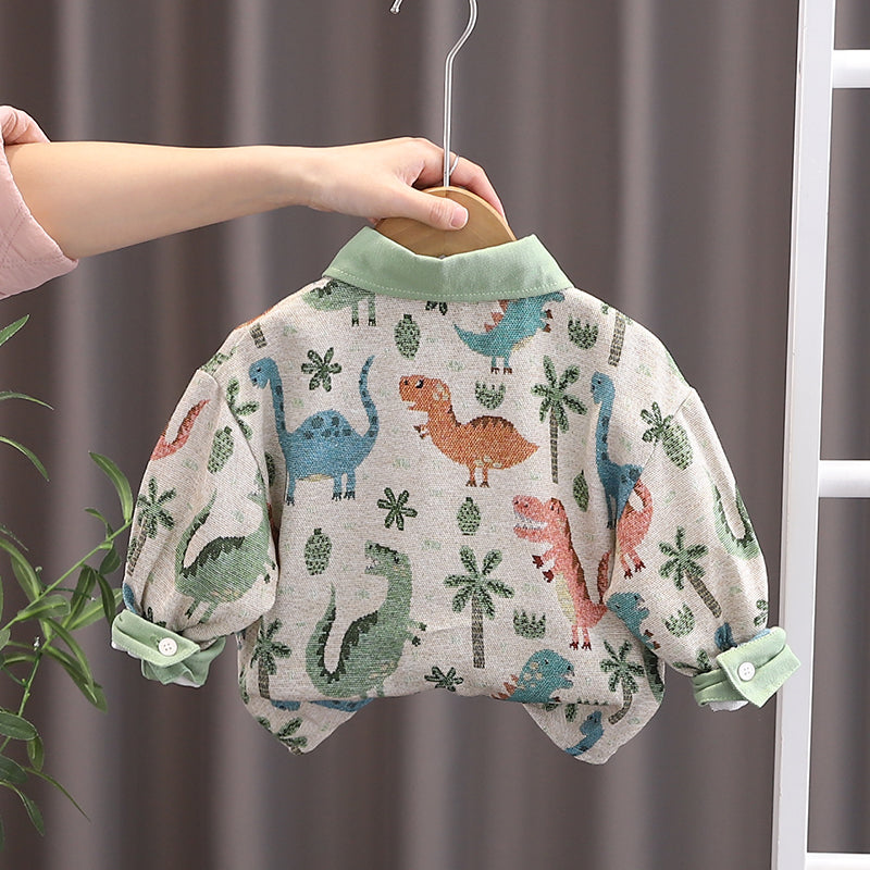 Boys Spread Collar Conversational Printed Cotton Casual Shirt