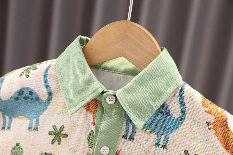 Boys Spread Collar Conversational Printed Cotton Casual Shirt
