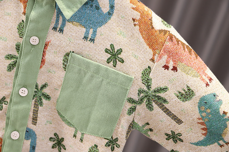 Boys Spread Collar Conversational Printed Cotton Casual Shirt