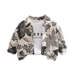 Boys Spread Collar Floral Printed Cotton Casual Shirt