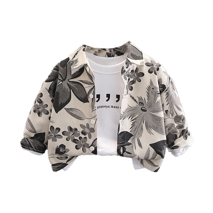 Boys Spread Collar Floral Printed Cotton Casual Shirt