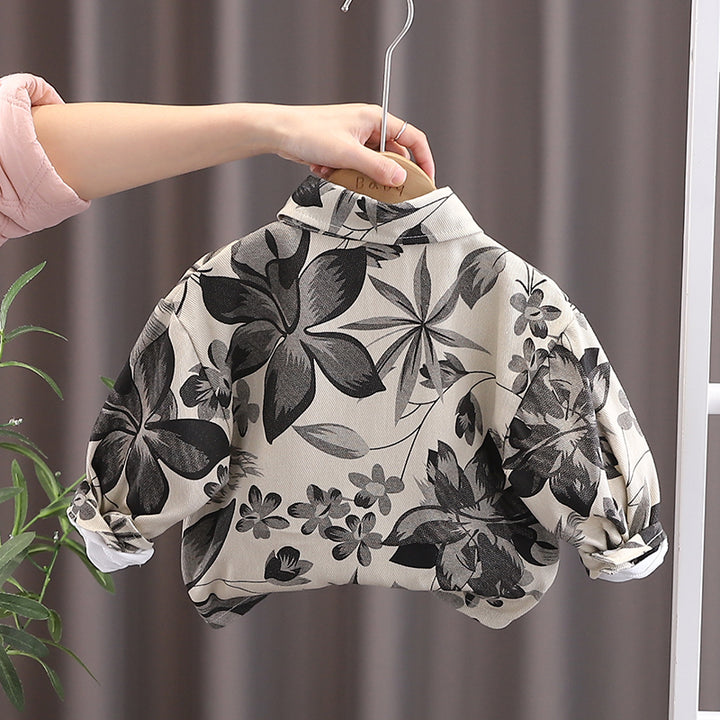 Boys Spread Collar Floral Printed Cotton Casual Shirt