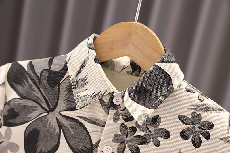 Boys Spread Collar Floral Printed Cotton Casual Shirt