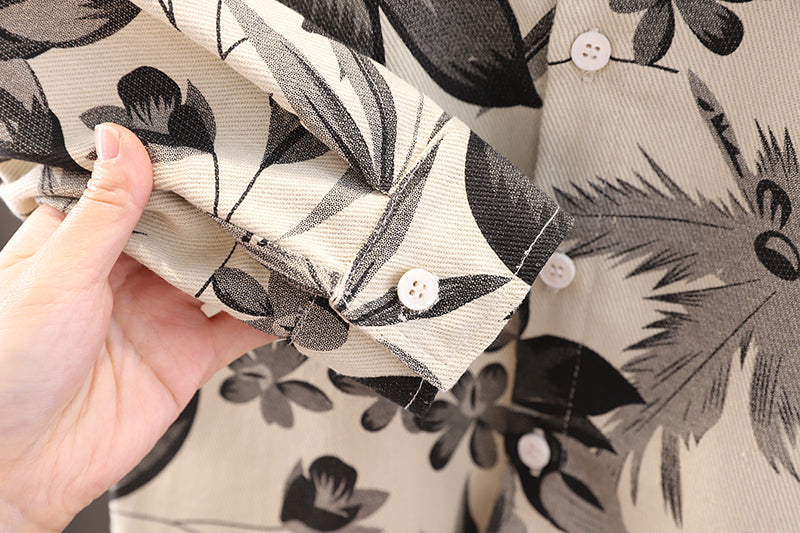 Boys Spread Collar Floral Printed Cotton Casual Shirt