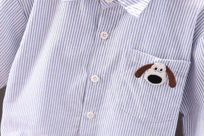 Boys Cutaway Collar Vertical Striped Cotton Casual Shirt
