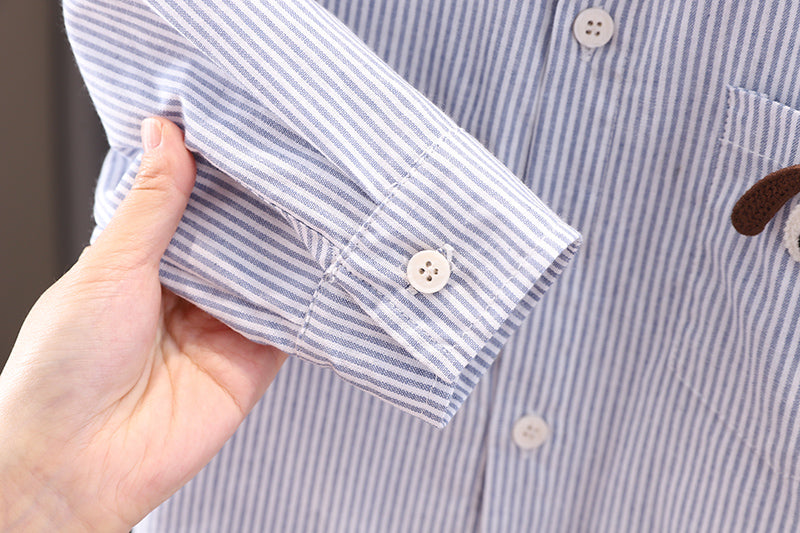 Boys Cutaway Collar Vertical Striped Cotton Casual Shirt