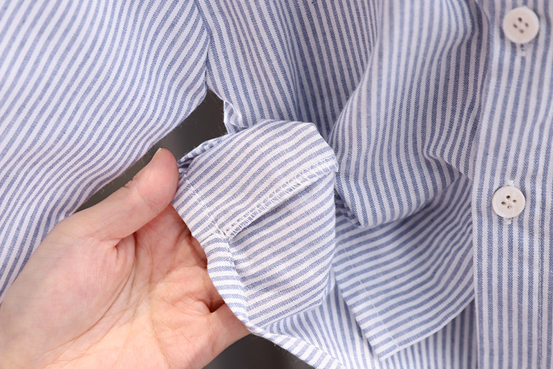 Boys Cutaway Collar Vertical Striped Cotton Casual Shirt