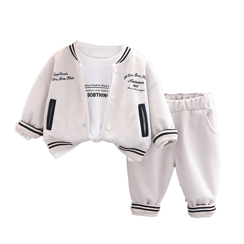 Boys Printed Mandarin Collar T-shirt With Trousers