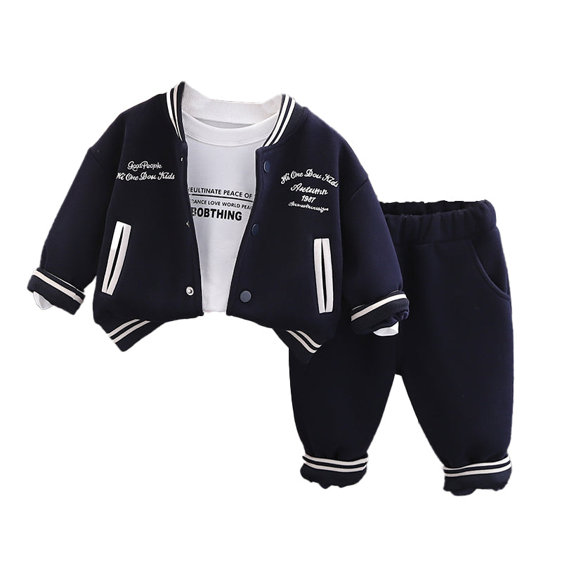 Boys Printed Round Neck T-shirt With Trousers And Jacket