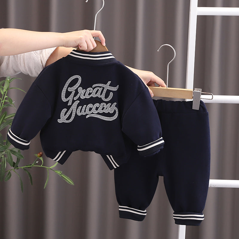 Boys Printed Round Neck T-shirt With Trousers And Jacket
