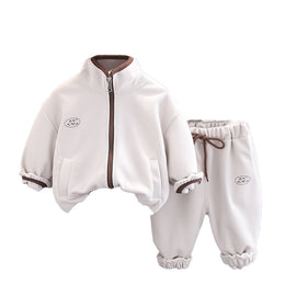 Boys Printed Mandarin Collar T-shirt with Trousers