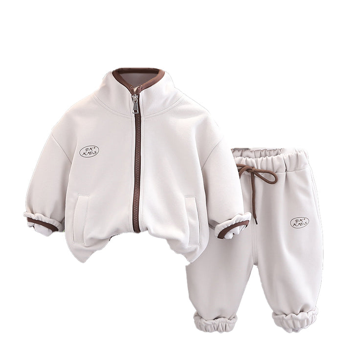 Boys Printed Mandarin Collar T-shirt with Trousers