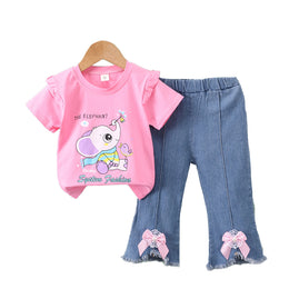 Girls Printed Round Neck T-shirt With Trousers