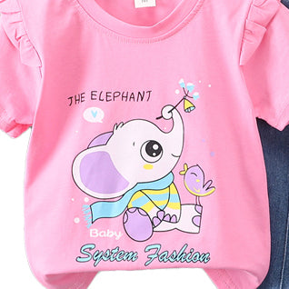 Girls Printed Round Neck T-shirt With Trousers