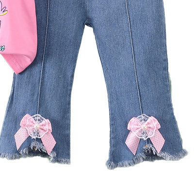 Girls Printed Round Neck T-shirt With Trousers