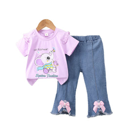 Girls Purple Graphic Printed T-shirt with Trousers