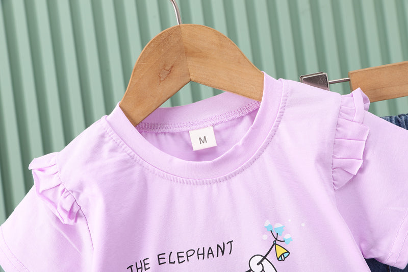 Girls Purple Graphic Printed T-shirt with Trousers