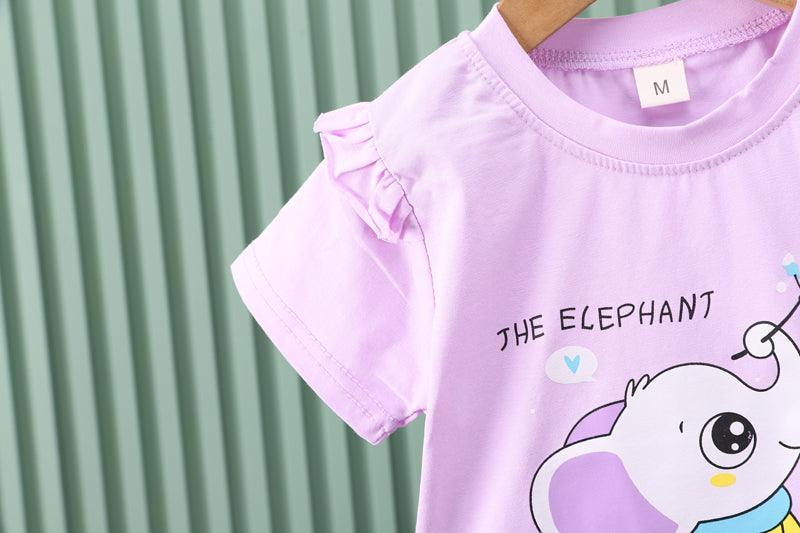 Girls Purple Graphic Printed T-shirt with Trousers