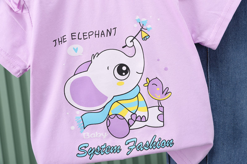 Girls Purple Graphic Printed T-shirt with Trousers
