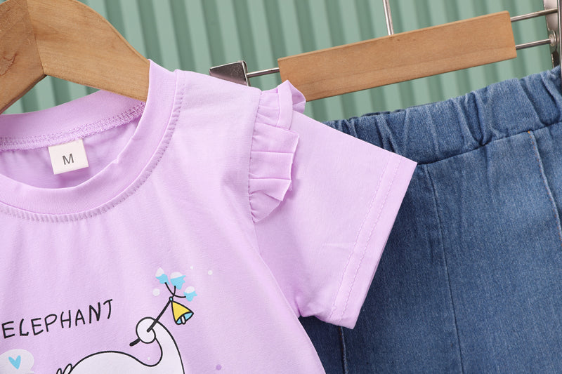 Girls Purple Graphic Printed T-shirt with Trousers