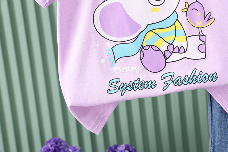 Girls Purple Graphic Printed T-shirt with Trousers