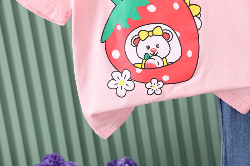 Girls Short Sleeves Printed T-shirt with Trousers