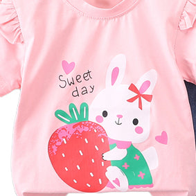 Pink Girls Printed T-shirt with Trousers