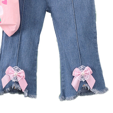 Pink Girls Printed T-shirt with Trousers