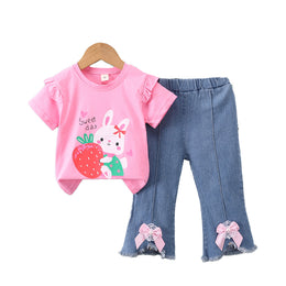 Girls Pink Printed T-shirt with Trousers