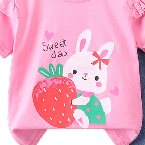Girls Pink Printed T-shirt with Trousers