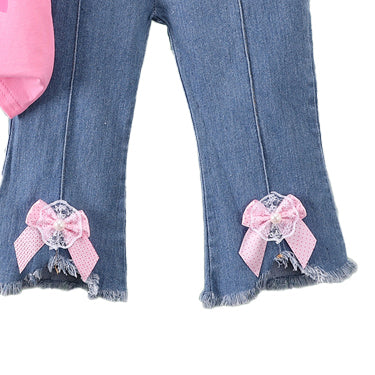 Girls Pink Printed T-shirt with Trousers