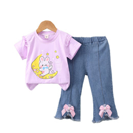 Girls Purple Graphic Printed T-shirt with Trousers