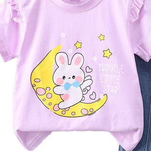 Girls Purple Graphic Printed T-shirt with Trousers