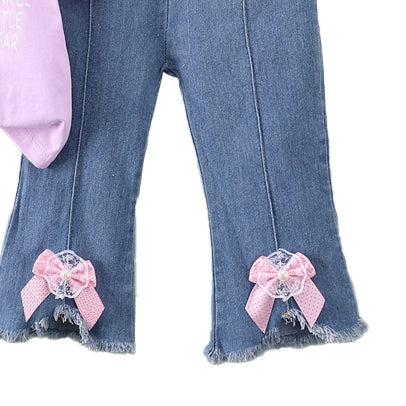Girls Purple Graphic Printed T-shirt with Trousers