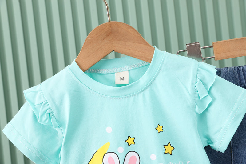Girls Green Graphic Printed T-shirt with Trousers