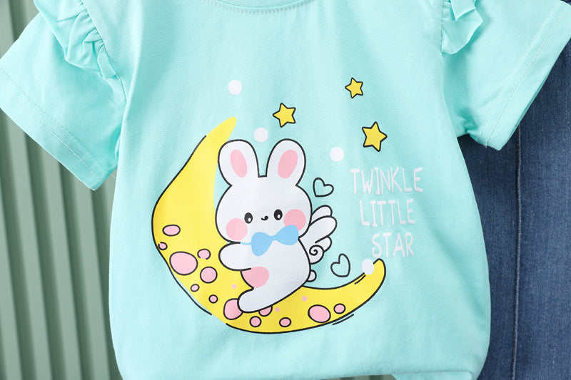 Girls Green Graphic Printed T-shirt with Trousers