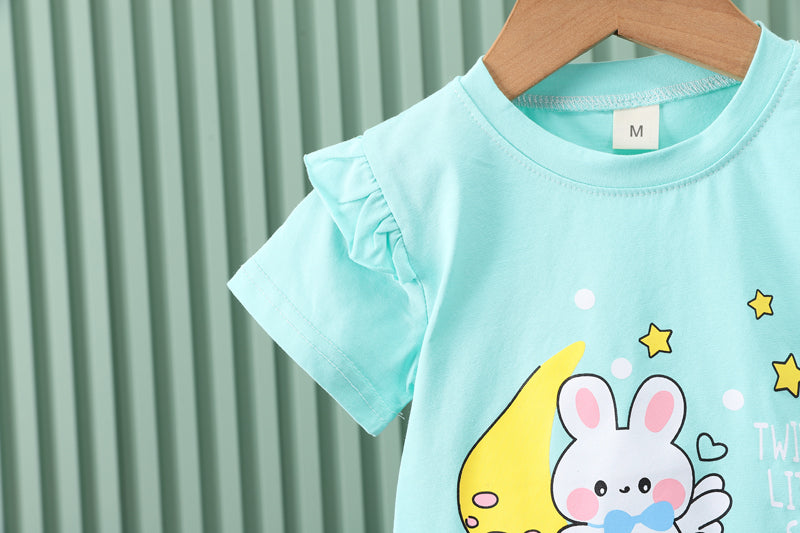 Girls Green Graphic Printed T-shirt with Trousers