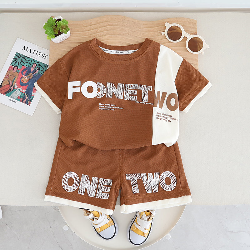 Boys Printed Round Neck Pure Cotton T-shirt with Shorts