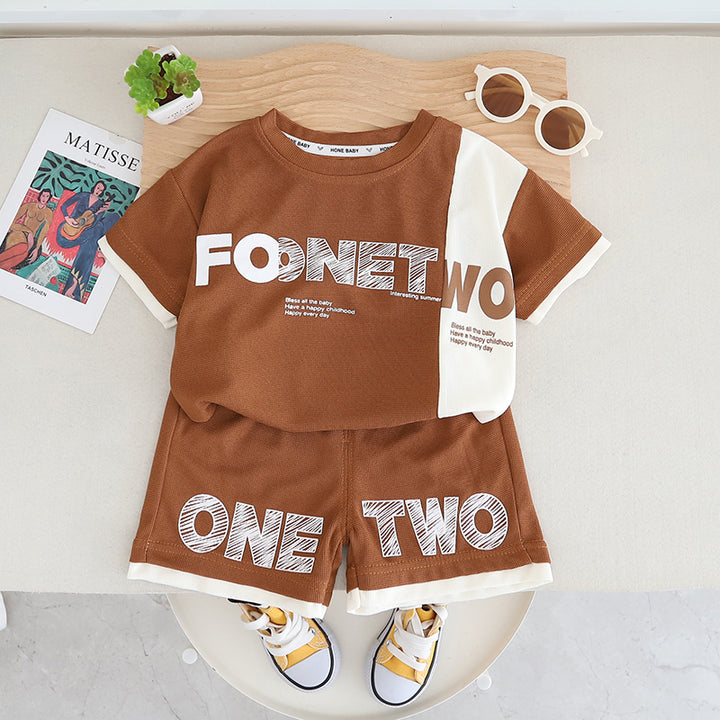 Boys Printed Round Neck Pure Cotton T-shirt with Shorts