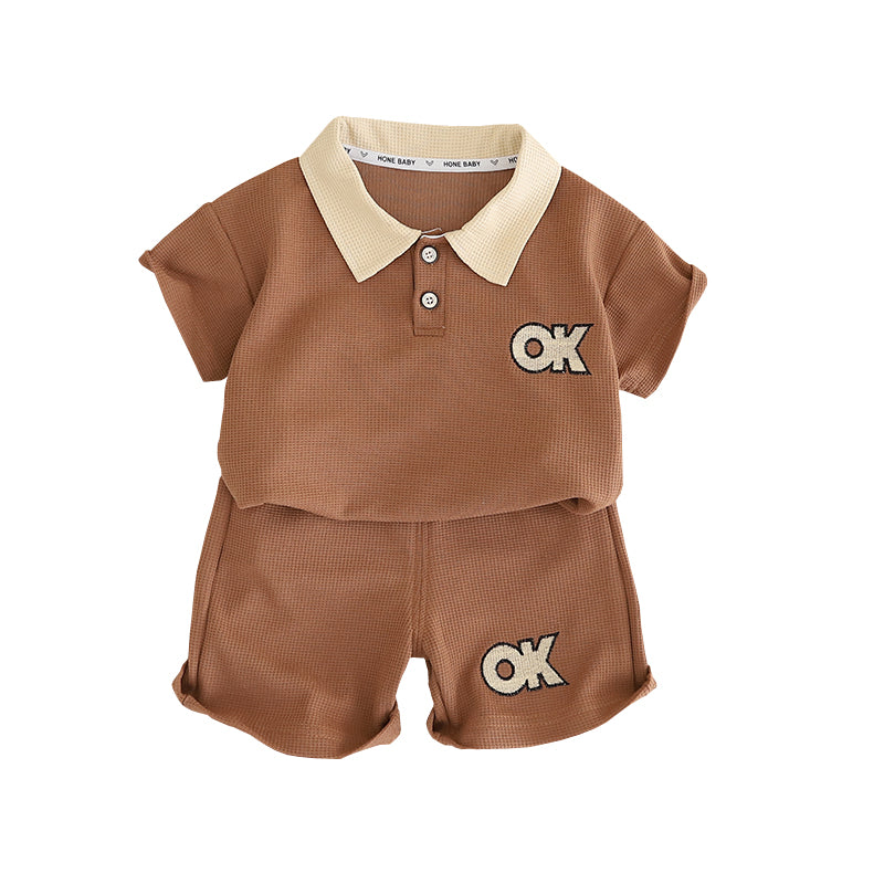 Infants Printed Shirt Collar Pure Cotton T-shirt With Shorts