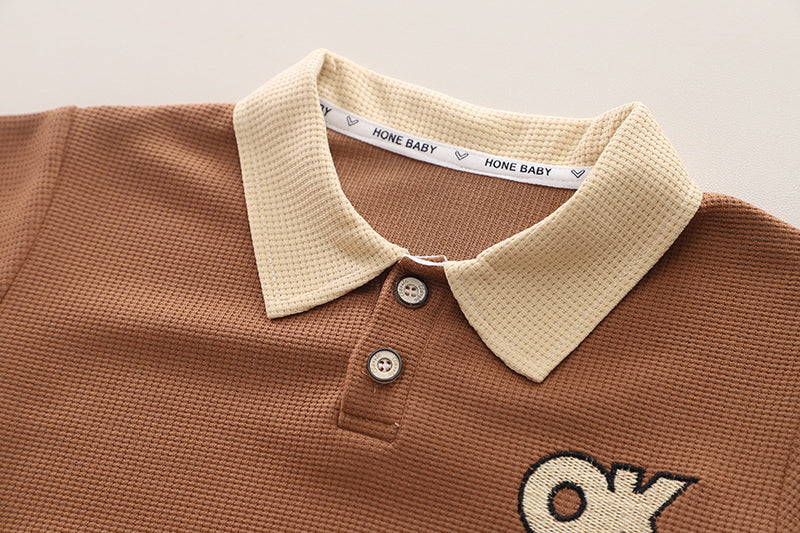 Infants Printed Shirt Collar Pure Cotton T-shirt With Shorts