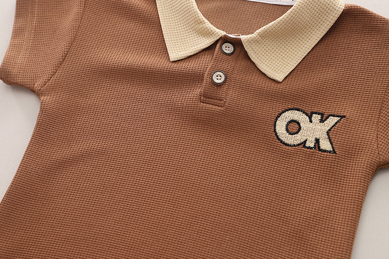 Infants Printed Shirt Collar Pure Cotton T-shirt With Shorts