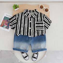 Boys Striped Pure Cotton Shirt With Shorts