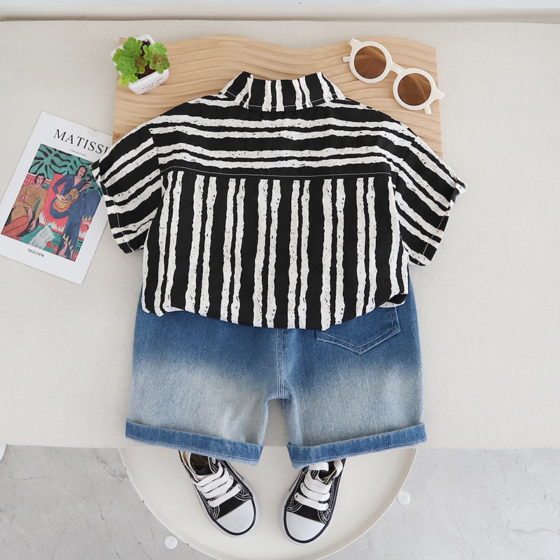 Boys Striped Pure Cotton Shirt With Shorts
