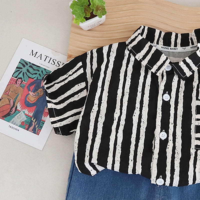 Boys Striped Pure Cotton Shirt With Shorts